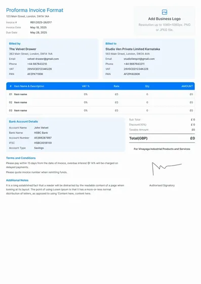 Proforma Invoice Format
