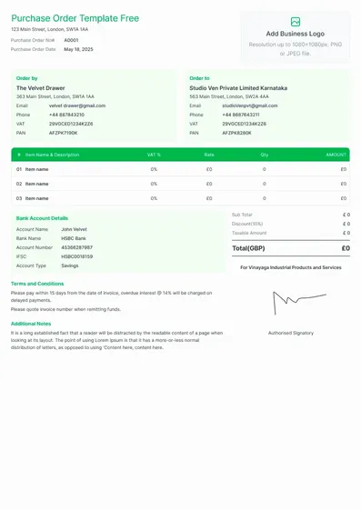 Purchase order template free