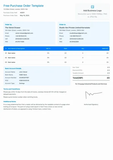 UK Free purchase order template 