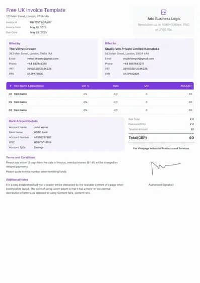 UK Invoice Template