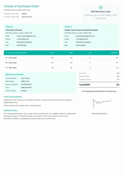 Create purchase order 