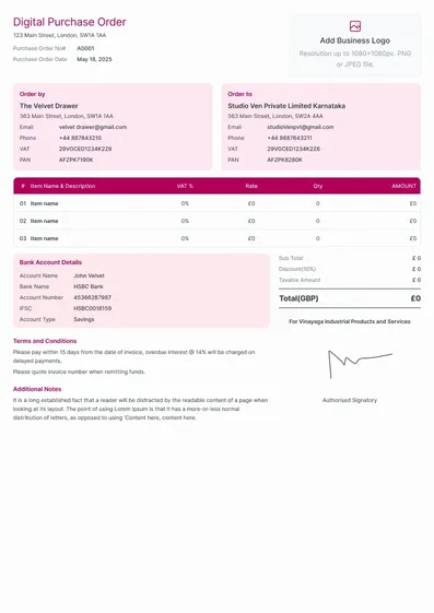 Digital Purchase Order 