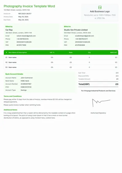 Photography Invoice Template