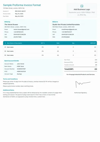 Sample Proforma Invoice Format