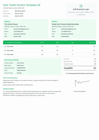 Sample Proforma Invoice Template