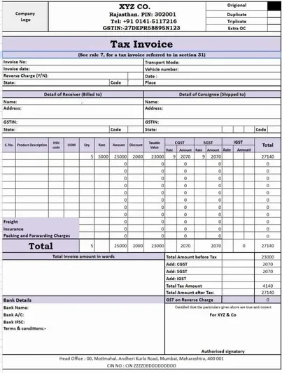 GST Bill Format