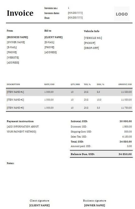 FREE Towing Invoice Templates (Word, Excel, PDF)