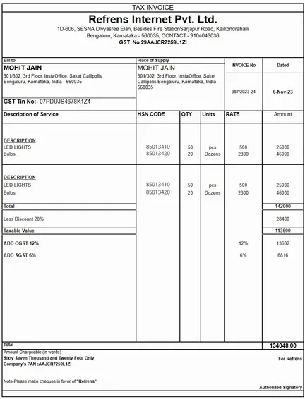 GST Bill Format by Refrens