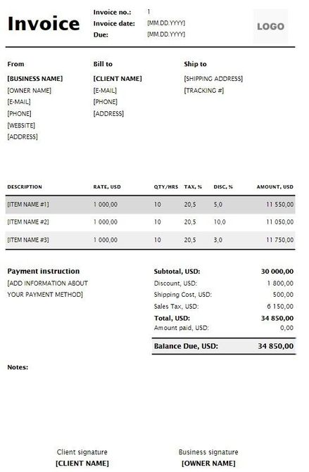 Free Tax Invoice Templates (Word, Excel, PDF)