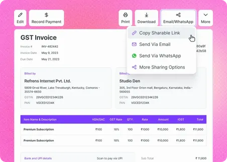 Online GST Billing Software Features - Refrens Invoice