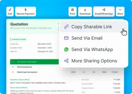 Send Quotations Invoices via WhatsApp and Email