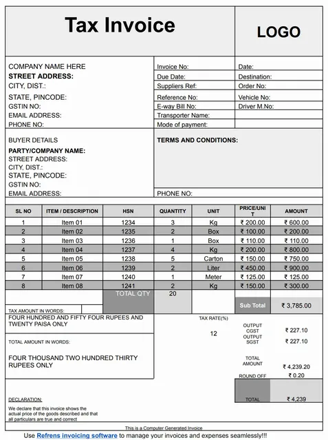 Refrens GST Bill Format in Word