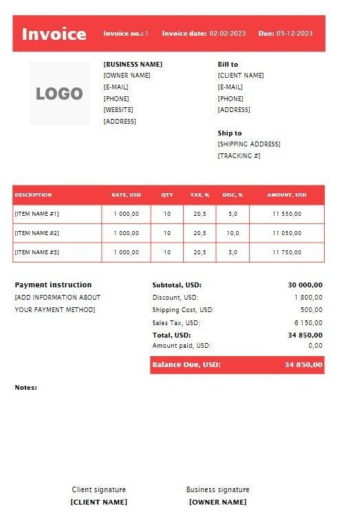 Cleaning Service Invoice Templates (Word, Excel, PDF)