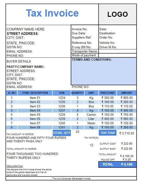 FREE Tally Bill Format (Word, Excel and PDF)