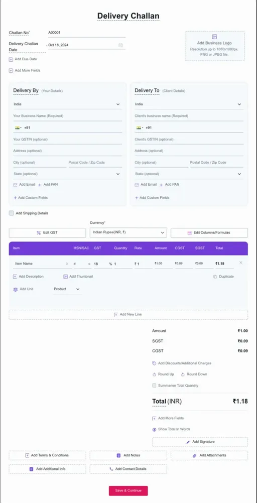 Delivery Challan Format