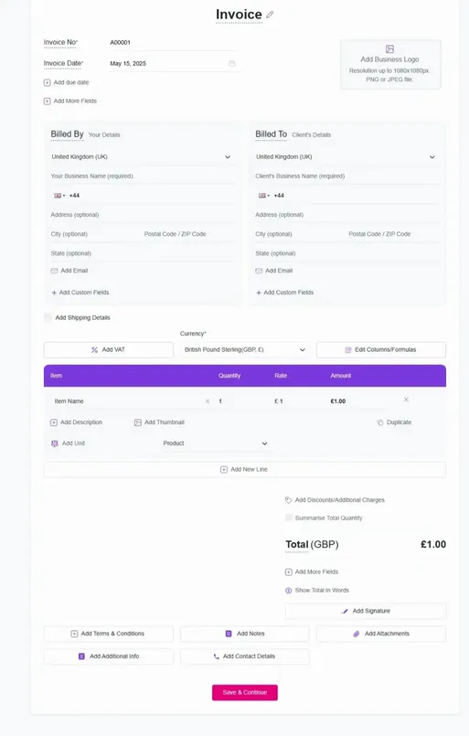 Invoice Form UK - Free Invoice Generator