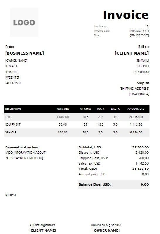Free rental invoice templates word excel pdf 