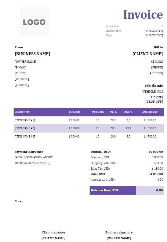 FREE Towing Invoice Templates (Word, Excel, PDF)