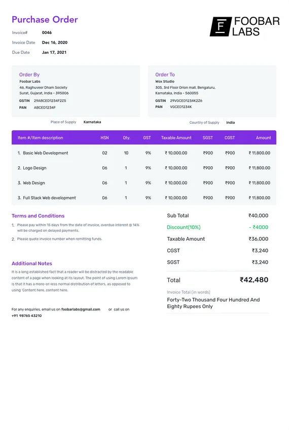 Purchase Order Format 1