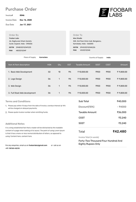 Free Purchase Order Template | Create Purchase Order Online