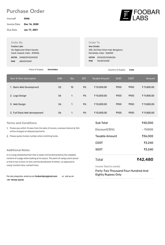 Purchase Order Format 6