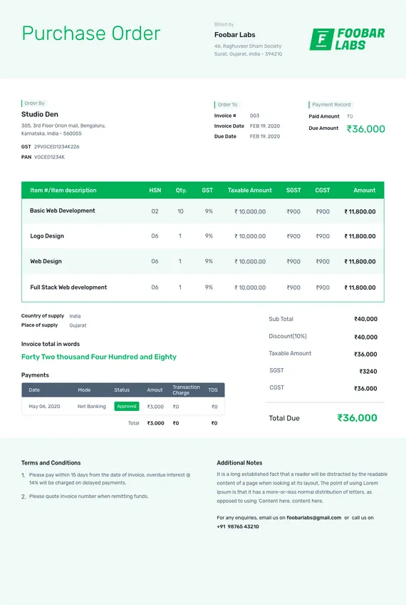 Purchase Order Format 3