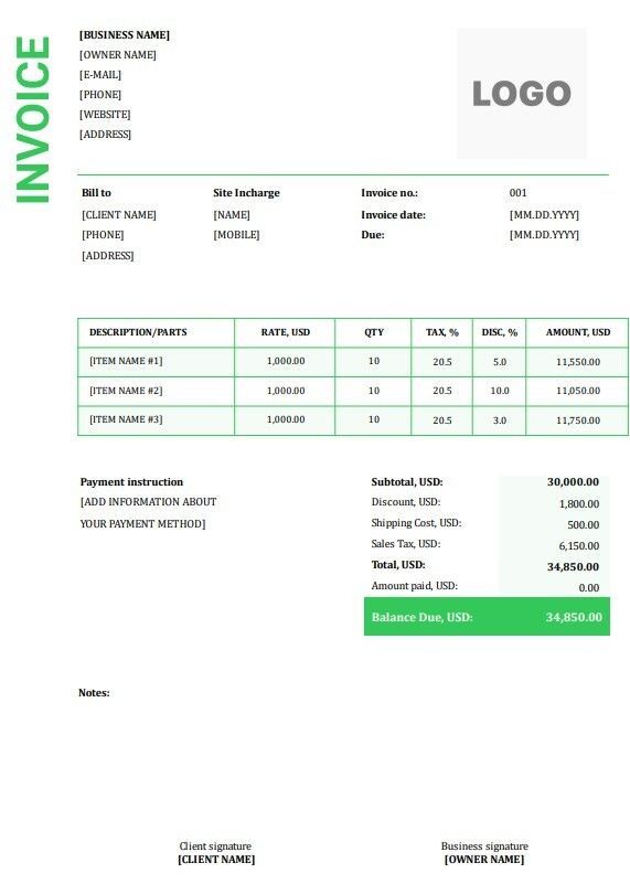 Free Roofing Invoice Templates Word Excel Pdf