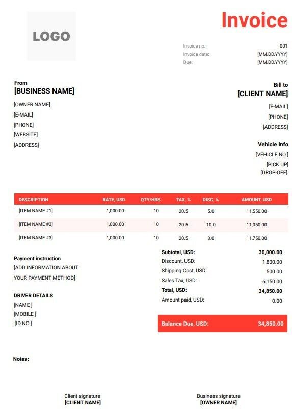 FREE Towing Invoice Templates (Word, Excel, PDF)