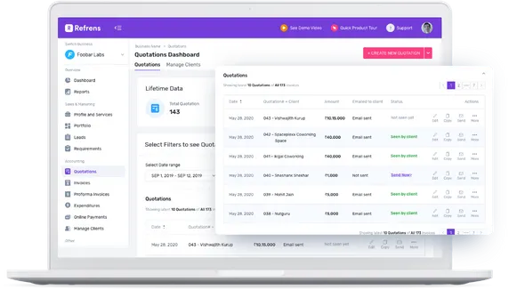 Quotation Software - Refrens Quotation Dashboard