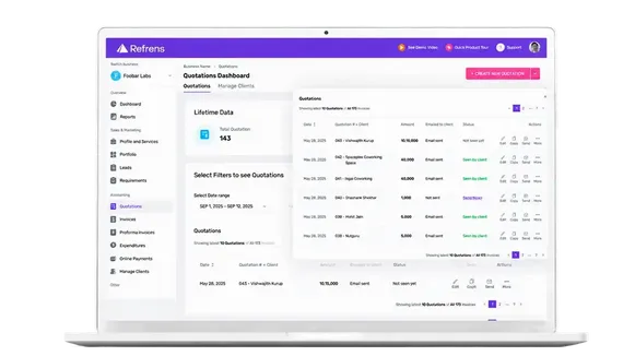 Refrens Quotation Software Dashboard
