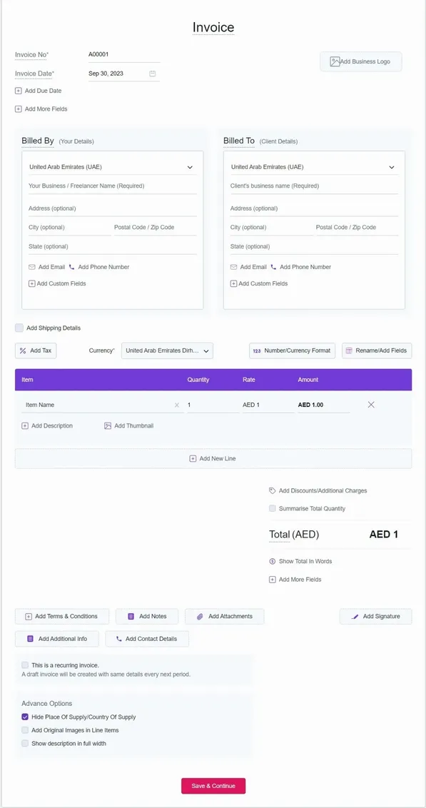 Invoice Generator - UAE Web Invoice Form