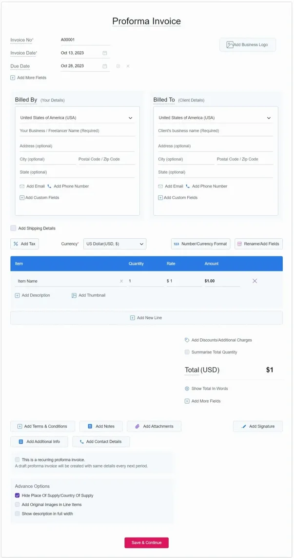 Proforma Invoice Template