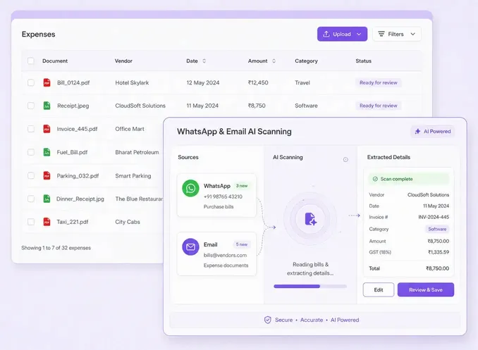 Refrens Eagle WhatsApp and Email AI Scanning