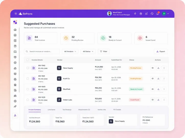Suggested Purchases Dashboard - Refrens