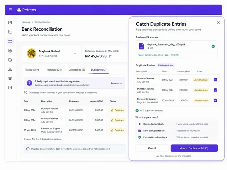 Catch Duplicate Entries for Bank Reconciliation