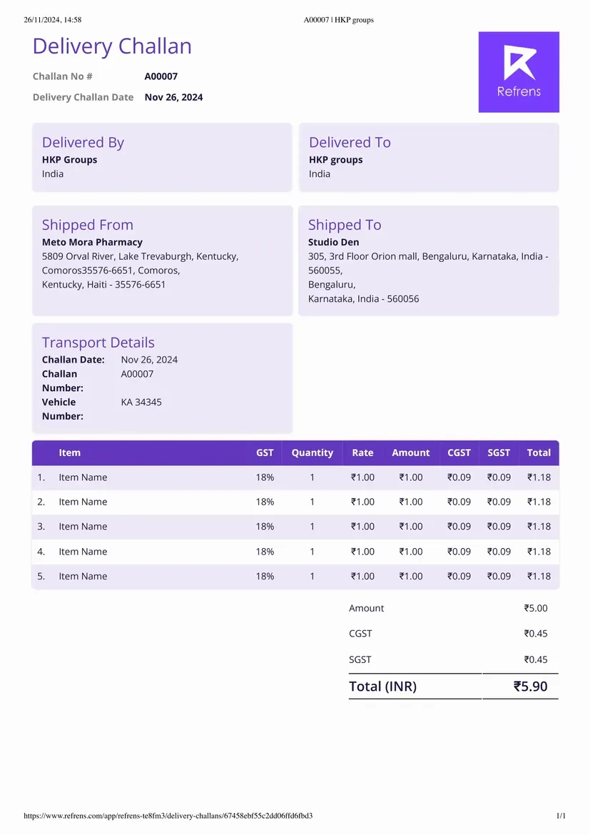 delivery challan format