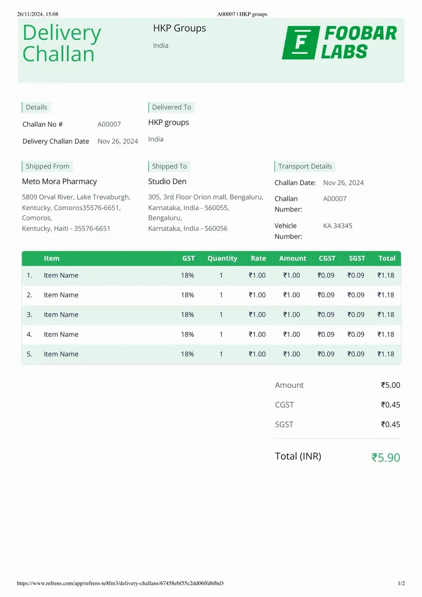 delivery challan format