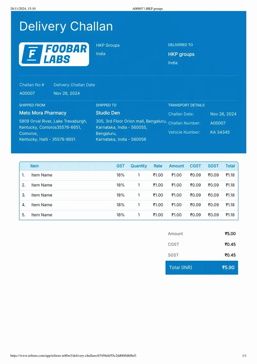 delivery challan format