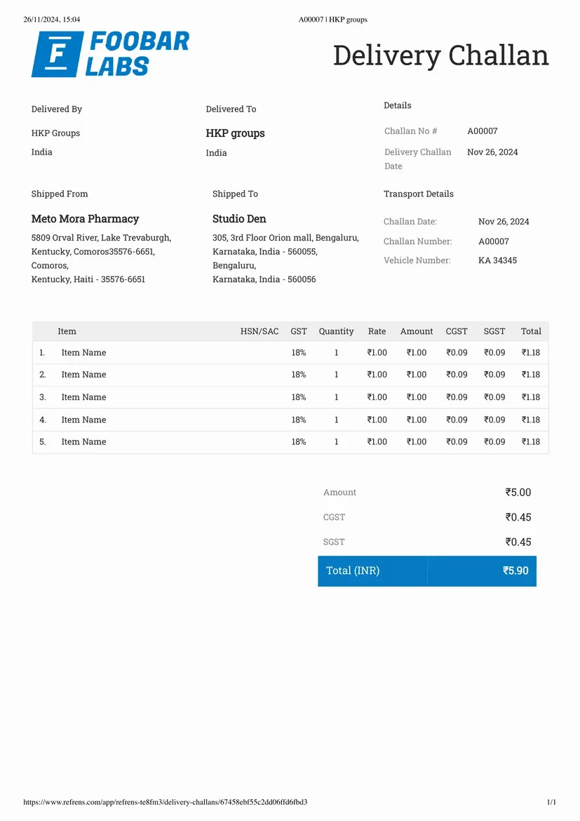 delivery challan format