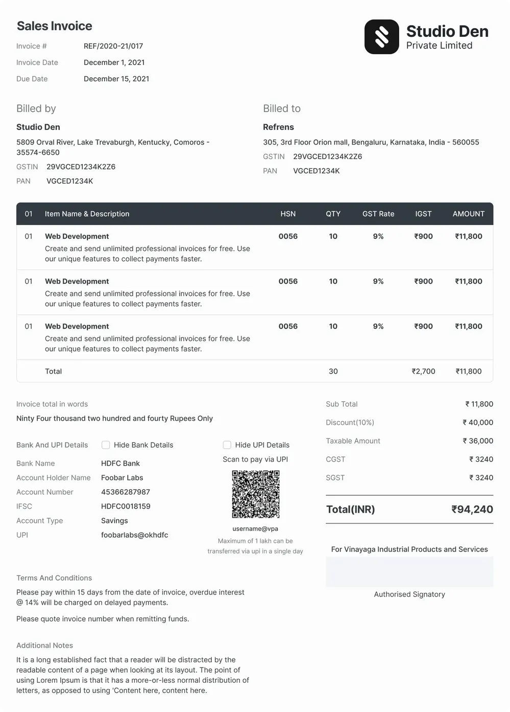 Printable Sales Invoice Format