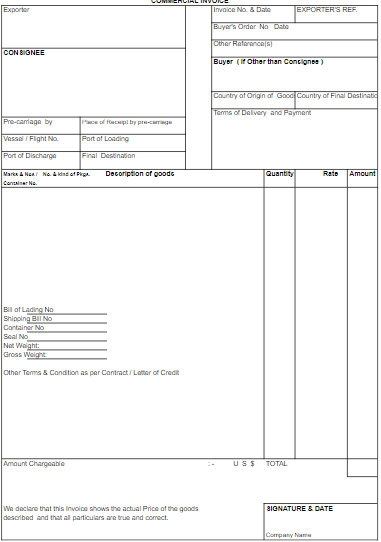 Commercial invoice template