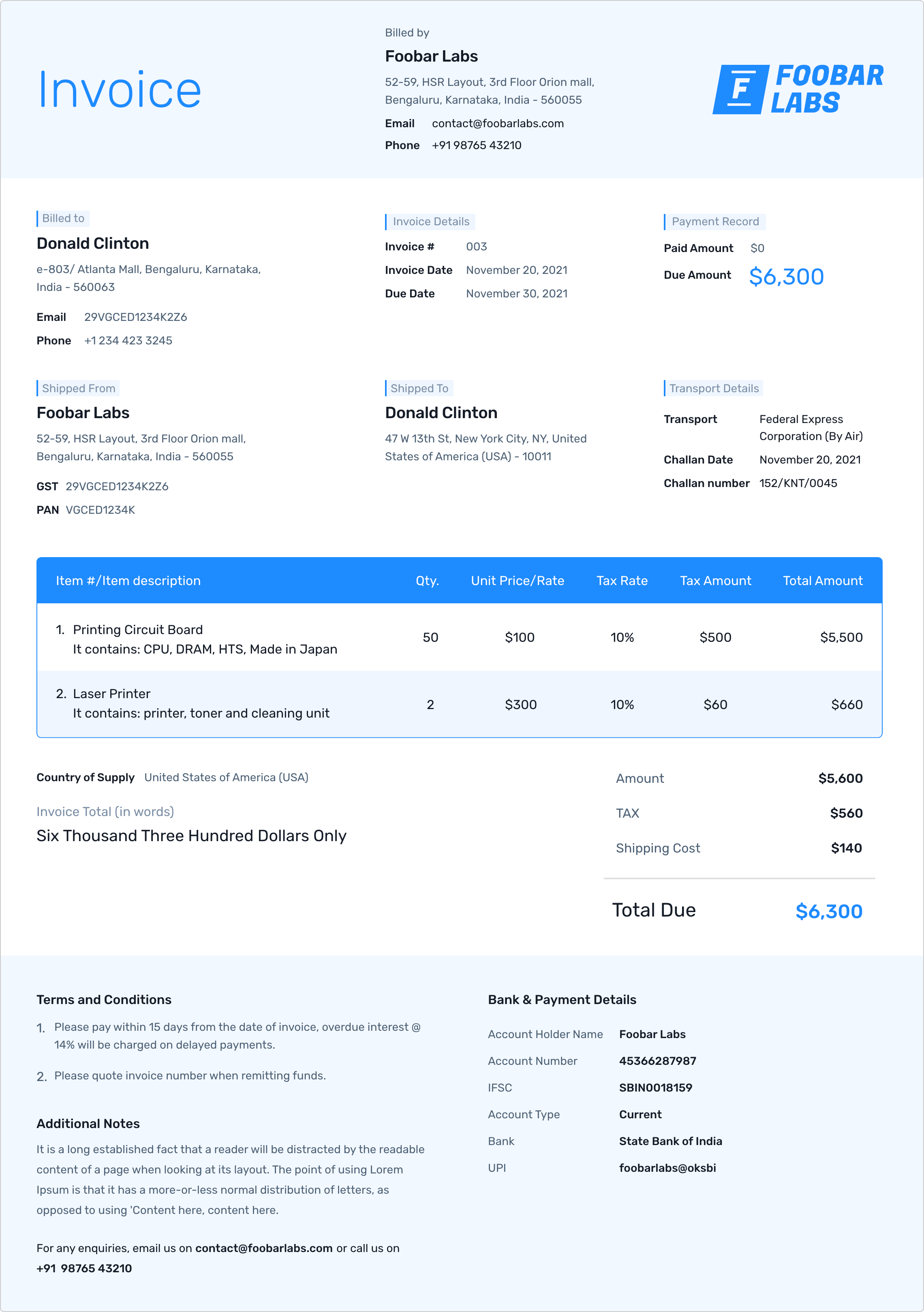 Commercial invoice template for digital business