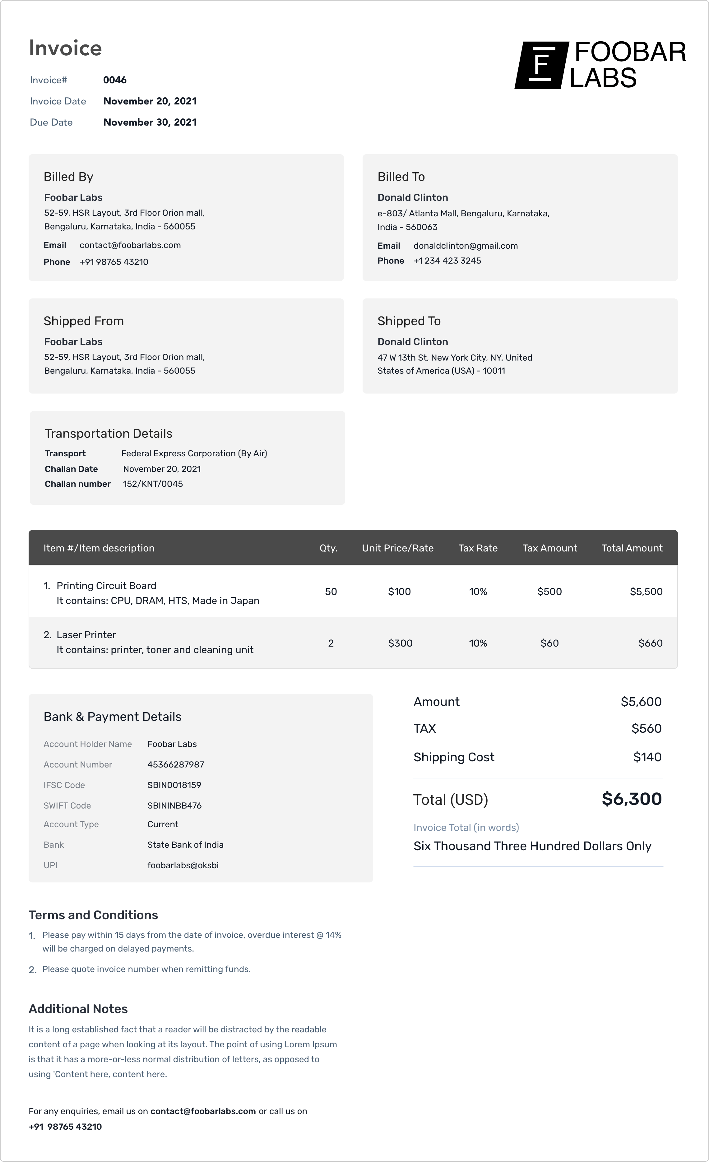 Compact Commercial Invoice Template