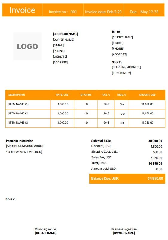 Content Writer Invoice Template