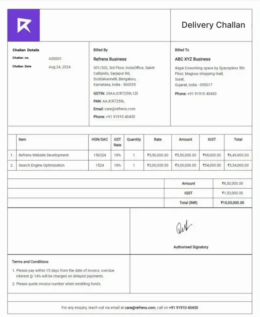 create delivery challan for free