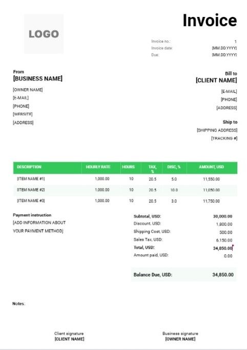 IT Services Invoice Template
