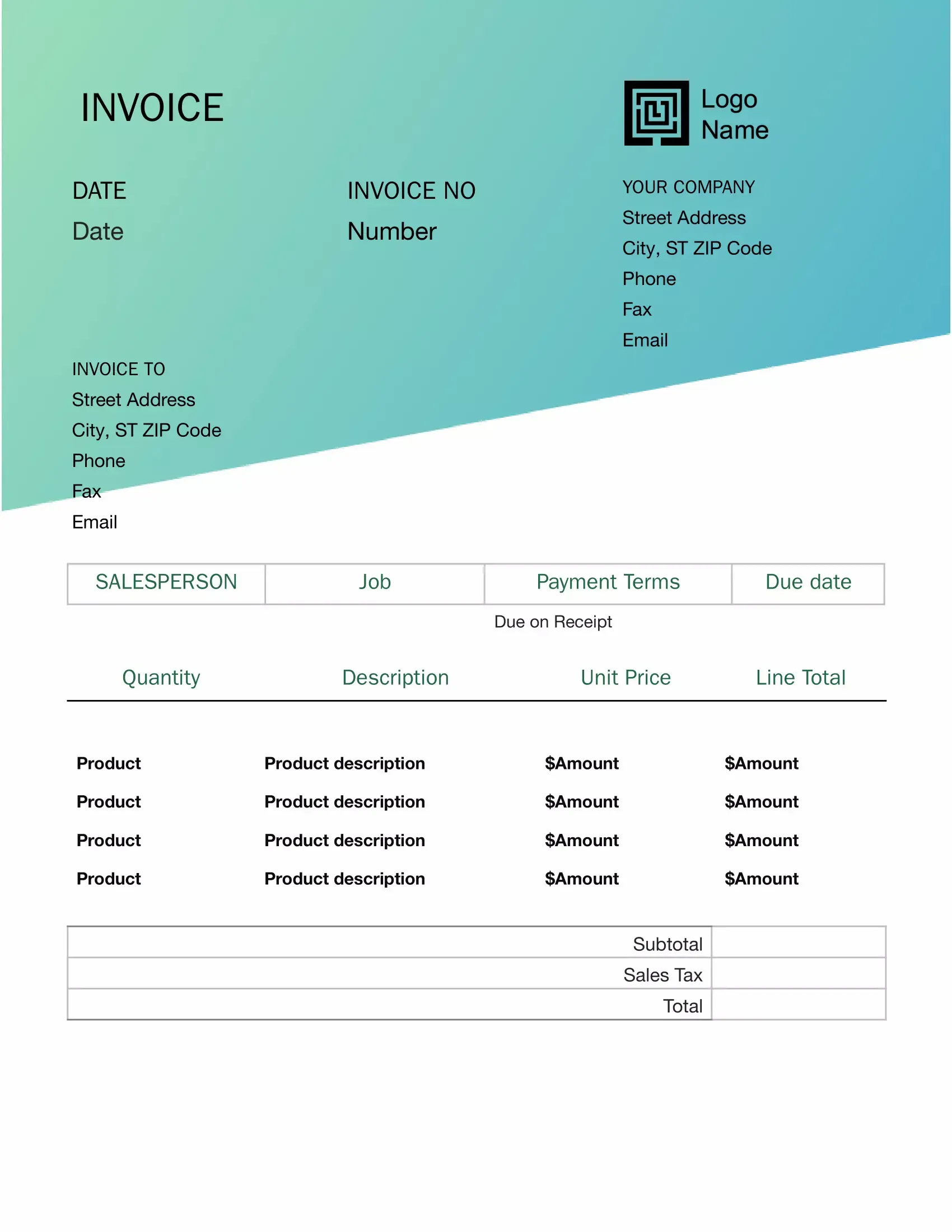 Free Invoice Templates Word Download And Print Invoice