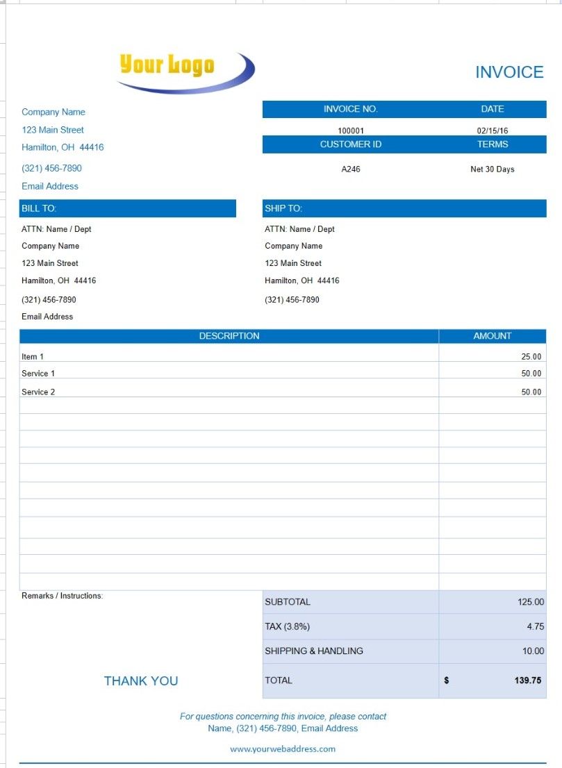 Free Downloadable Invoice Template Excel QGBR