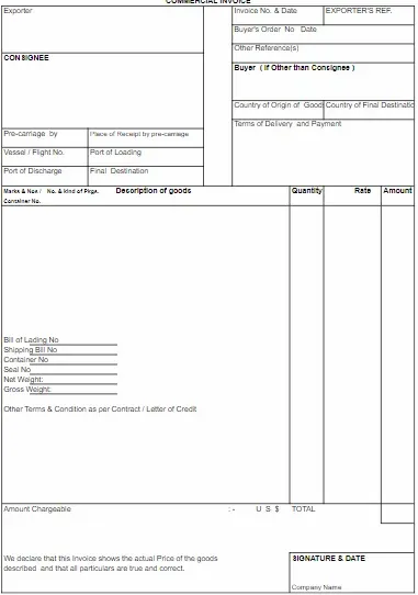 Online Commercial Invoice Templates