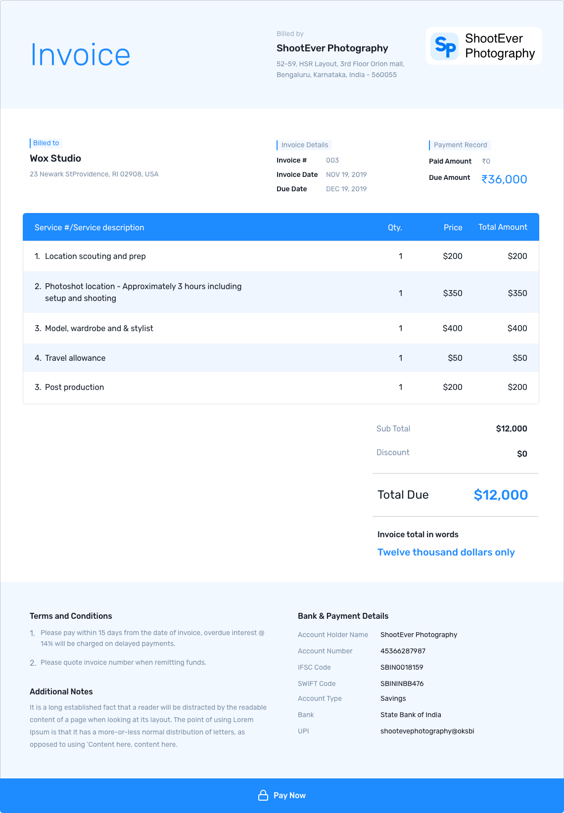 Photography Invoice Template - Modern